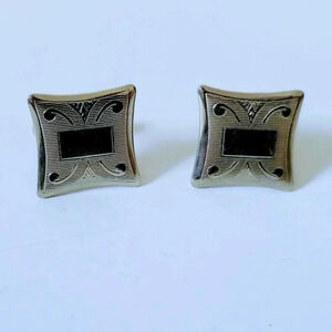 Silver Tone Cufflinks Engraveable Vintage Square